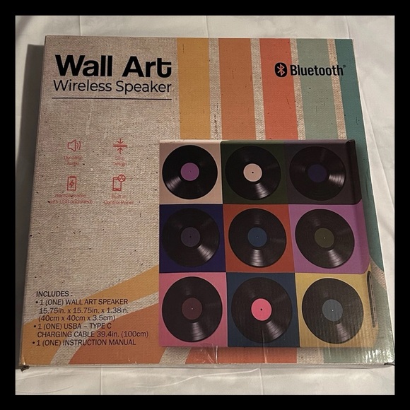 Wireless Wall Art Bluetooth Speaker Rechargeable, 15.75"X15.75"X1.38" New In Box - Picture 3 of 5